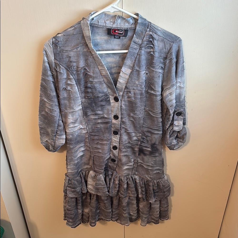 Cherry Krave Women’s Small Gray Button-Up Ruffled Dress